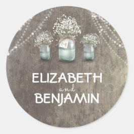 Baby's Breath Floral Mason Jar Rustieke bruiloft Ronde Sticker