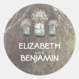 Baby's Breath Floral Mason Jar Rustieke bruiloft Ronde Sticker