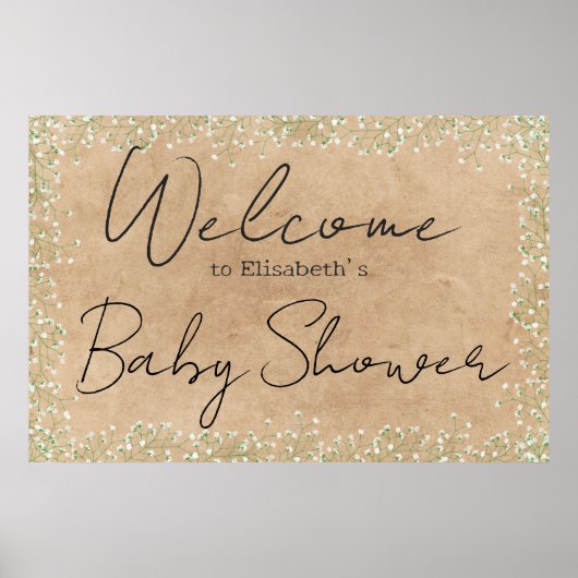 Baby's Breath Floral Rustic Baby shower Welkom Poster (Voorkant)