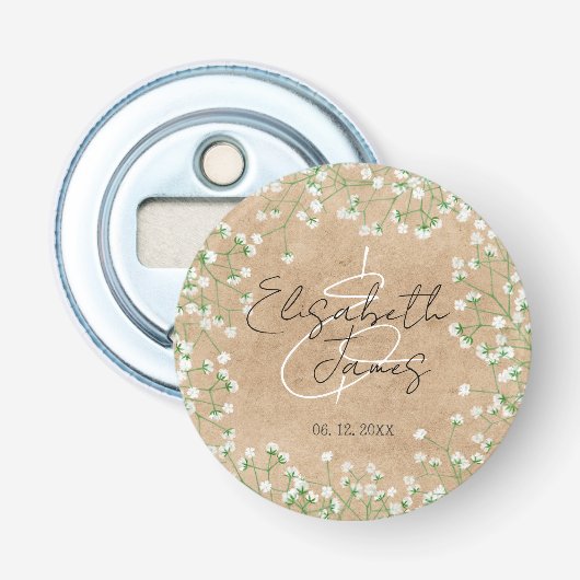 Baby's Breath Floral Rustic Boho Farmhouse Wedding Button Flesopener (Voorkant)
