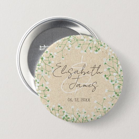 Baby's Breath Floral Rustic Boho Farmhouse Wedding Ronde Button 7,6 Cm (Voorkant /achterkant)