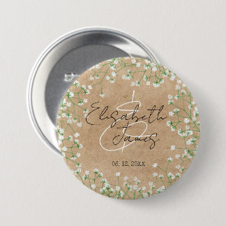 Baby's Breath Floral Rustic Boho Farmhouse Wedding Ronde Button 7,6 Cm
