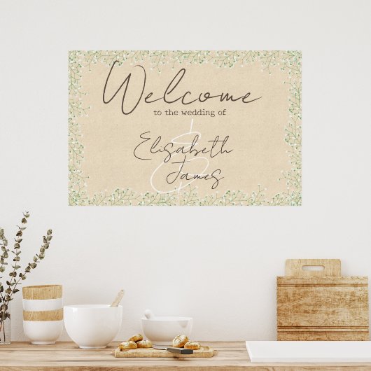Baby's Breath Floral Rustic & Boho Wedding Welkom Poster (Keuken)