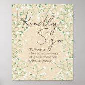 Baby's Breath Floral Rustic Kindly Sign Guest Book Poster (Voorkant)