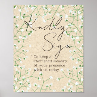 Baby's Breath Floral Rustic Kindly Sign Guest Book Poster