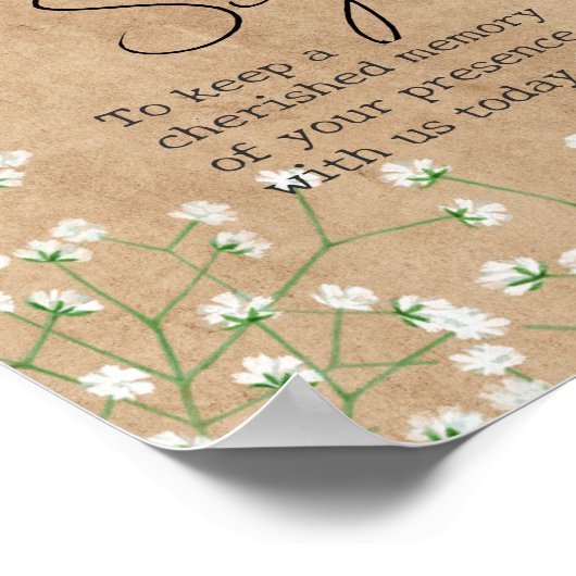 Baby's Breath Floral Rustic Kindly Sign Guest Book Poster (Hoek)
