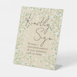 Baby's Breath Floral Rustic Kindly Sign Guest Book Reclamebord Met Voetstuk