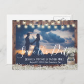 Baby's Breath Floral Wedding Foto Save the Date Aankondigingskaart (Voorkant / Achterkant)