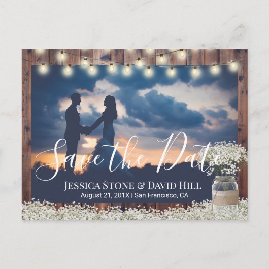 Baby's Breath Floral Wedding Foto Save the Date Aankondigingskaart (Voorkant)