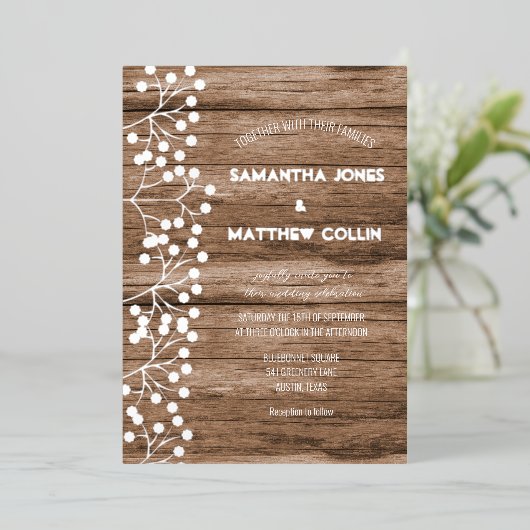 Baby's Breath Floral Wildflower Gold Folie Wedding Folie Uitnodiging (Staand Voorkant)