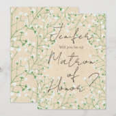 Babys Breath Floral zal je mijn matron zijn. Kaart (Voorkant / Achterkant)