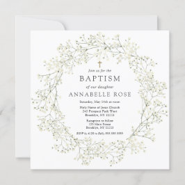 Baby's Breath Flowers Baptism Invitation Kaart