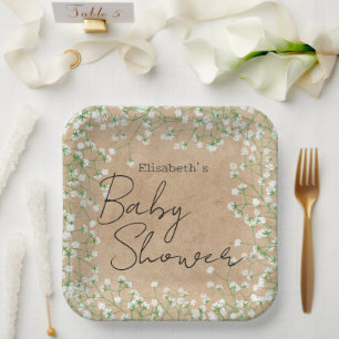 Baby's Breath Flowers Boho Farmhouse Baby shower Papieren Bordje