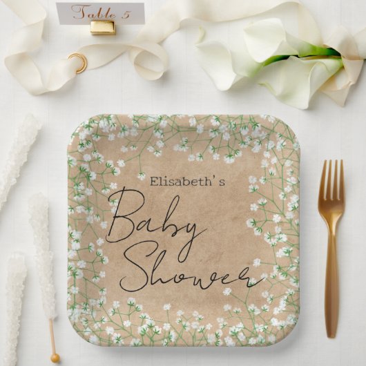 Baby's Breath Flowers Boho Farmhouse Baby shower Papieren Bordje (Huwelijk)