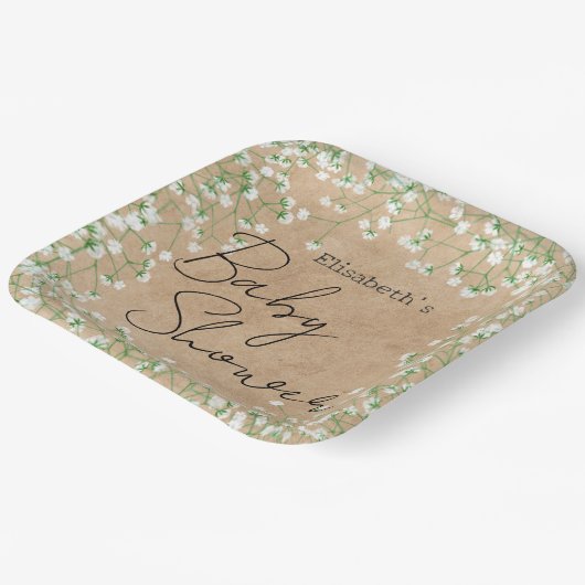 Baby's Breath Flowers Boho Farmhouse Baby shower Papieren Bordje (Gebogen)