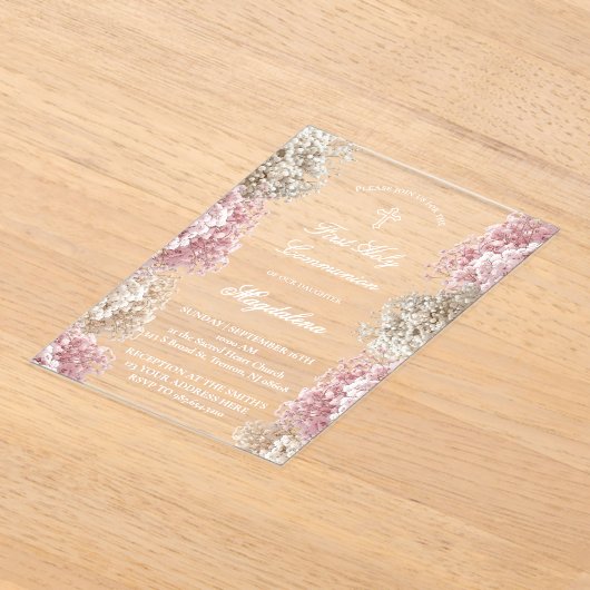 Baby's Breath flowers |First Communion Acryl Uitnodigingen (Laagn)