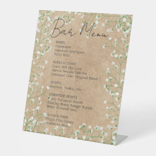 Baby's Breath Flowers Rustic Wedding Bar-menu Reclamebord Met Voetstuk