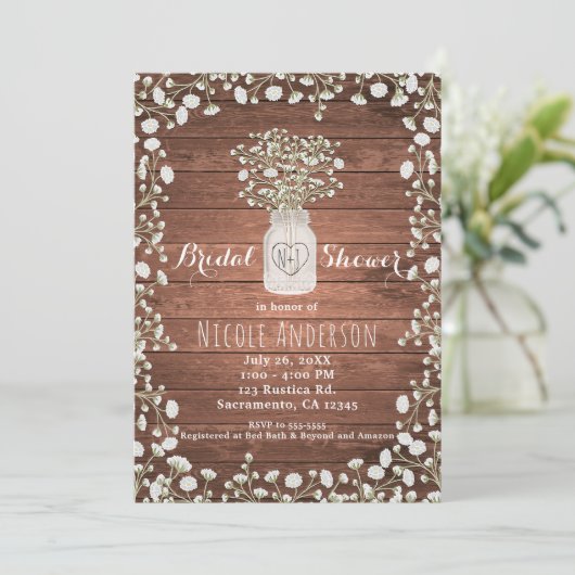 Baby's Breath Flowers & Wood Elegant Rustic Kaart (Staand voorkant)