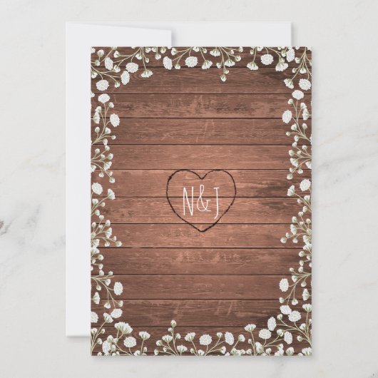 Baby's Breath Flowers & Wood Elegant Rustic Kaart (Achterkant)