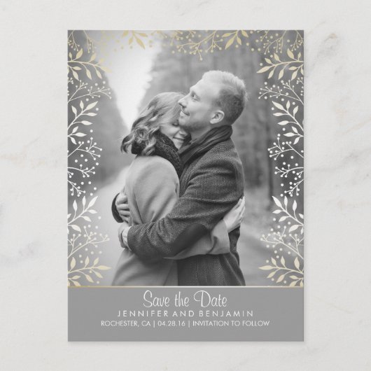Baby's Breath Folie Foto Save the Date Aankondigingskaart (Voorkant)
