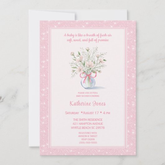 Baby's Breath Glitter Baby shower Kaart (Voorkant)