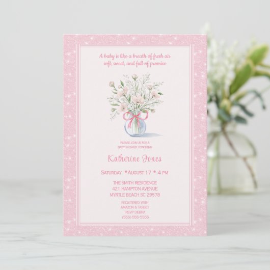 Baby's Breath Glitter Baby shower Kaart (Staand voorkant)