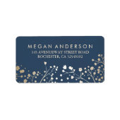 Baby's Breath Gold en Navy Bruiloft Etiket (Voorkant)