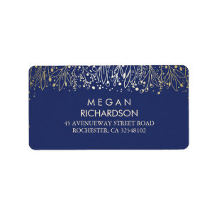 Baby's Breath Gold en Navy Florals Bruiloft Etiket