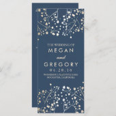 Baby's Breath Gold en Navy huwelijksprogramma's Programmakaart (Voorkant / Achterkant)