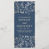 Baby's Breath Gold en Navy huwelijksprogramma's Programmakaart (Voorkant)