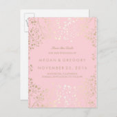 Baby's Breath Gold en Pink slaan de datum op Aankondigingskaart (Voorkant / Achterkant)