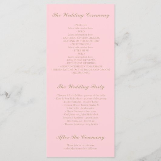 Baby's Breath Gold en Pink Wedding Programma's (Achterkant)