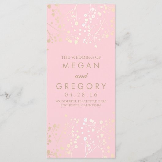 Baby's Breath Gold en Pink Wedding Programma's (Voorkant)