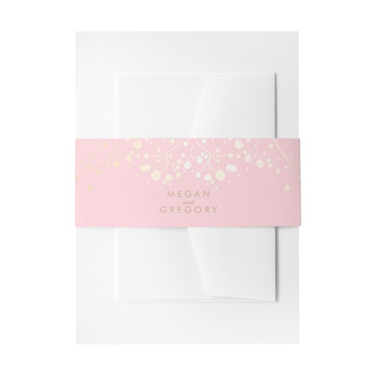 Baby's Breath Gold en Pink Wedding Uitnodigingen Wikkel (Voorkant Voorbeeld)