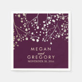 Baby's Breath Gold en Plum bruiloft Servetten (Voorkant)