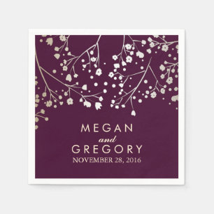 Baby's Breath Gold en Plum bruiloft Servetten