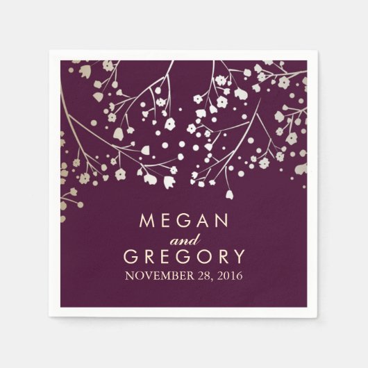 Baby's Breath Gold en Plum bruiloft Servetten (Voorkant)