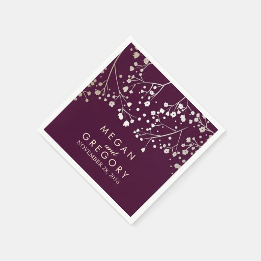 Baby's Breath Gold en Plum bruiloft Servetten (Hoek)