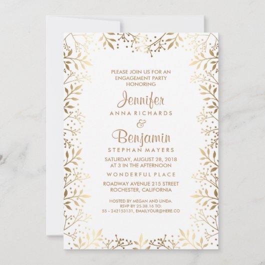 Baby's Breath Gold en White Engagement Party Kaart (Voorkant)