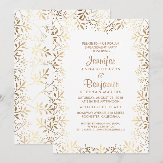 Baby's Breath Gold en White Engagement Party Kaart (Voorkant / Achterkant)