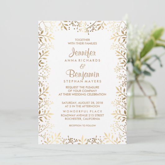 Baby's Breath Gold en White Wedding Kaart (Staand voorkant)