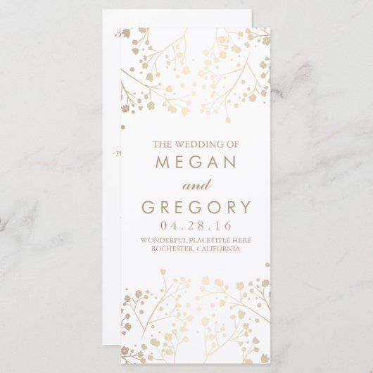 Baby's Breath Gold en White Wedding Programma's (Voorkant / Achterkant)
