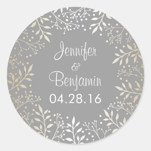 Baby's Breath Gold Foil Bruiloft Ronde Sticker (Voorkant)