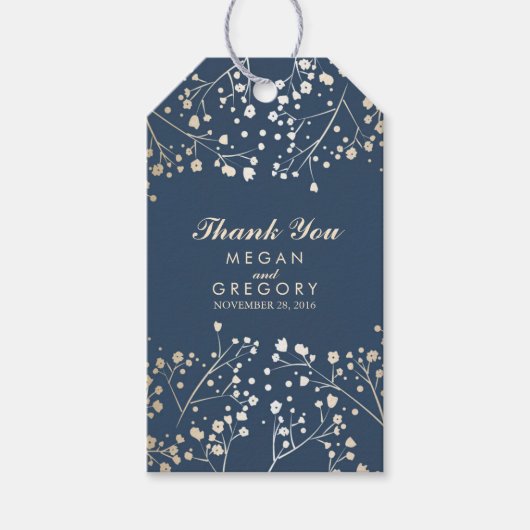 Baby's Breath Gold Foil marine Wedding Cadeaulabel (Voorkant)