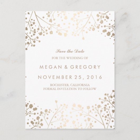 Baby's Breath Gold folie Effect Save the Date Aankondigingskaart (Voorkant)
