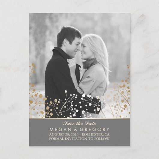 Baby's Breath Gold folie Foto Sla de datum op Aankondigingskaart (Voorkant)