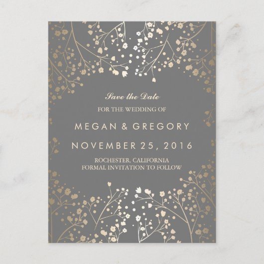 Baby's Breath Gold folie Save the Date Aankondigingskaart (Voorkant)