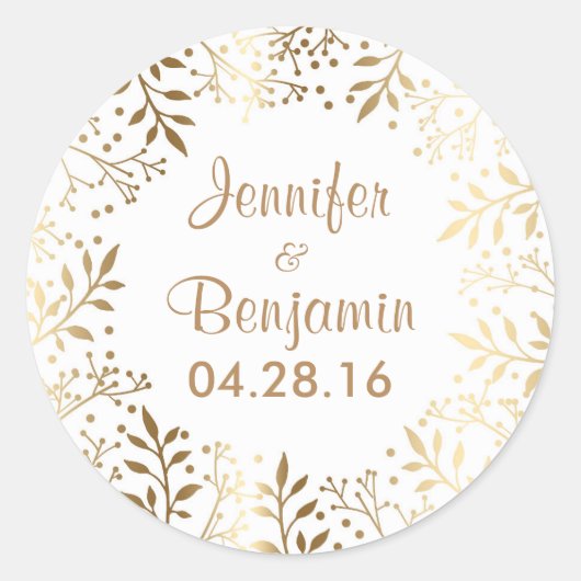 Baby's Breath Gold White Elegant Wedding Ronde Sticker (Voorkant)