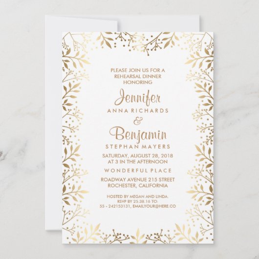 Baby's Breath Goud en Wit Repetitie Diner Kaart (Voorkant)