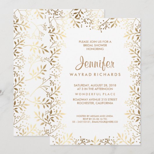 Baby's Breath Goud en Wit Vrijgezellenfeest Kaart (Voorkant / Achterkant)